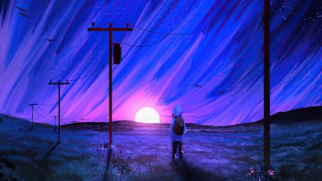 Lofi Sunrise Under Purple Skies wallpaper