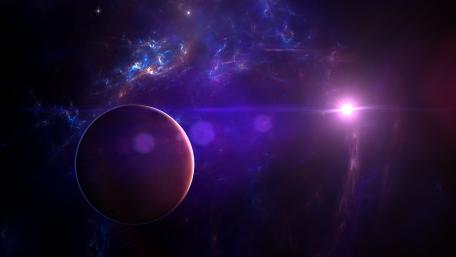 Mystic Purple Planet in a Starlit Galaxy wallpaper