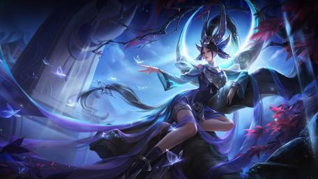 Mystical Demon Sorceress in Moonlit Realm wallpaper