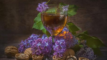Elegant Wine and Lilac Blossom Arrangement wallpaper