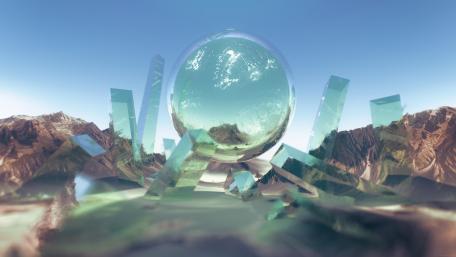Ethereal Crystal Sphere in a Dreamlike Landscape wallpaper