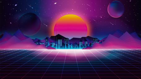 Retro city sunset wallpaper