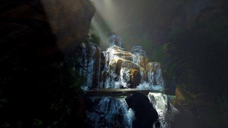 Mystical Waterfall in Shadowy Realm wallpaper