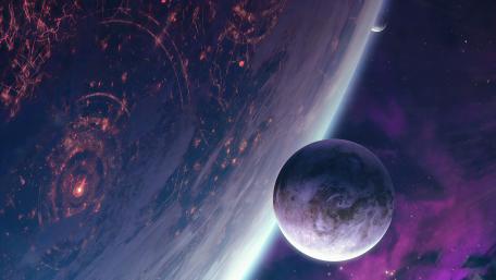 Futuristic Alien Planet with Galactic Background wallpaper