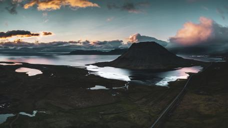 Serene Sunset over Majestic Lake Landscape 5K wallpaper