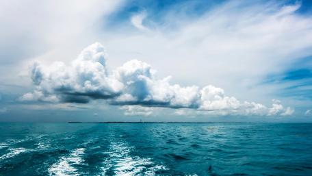 Expansive Ocean View under Fluffy Clouds wallpaper