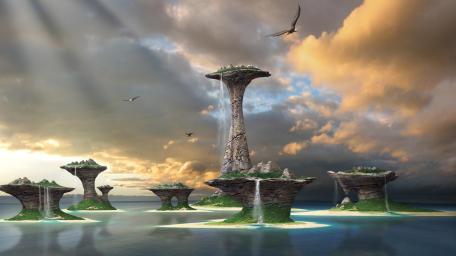 Alien Archipelago in Golden Sky wallpaper