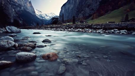Mountain River Serenity at Dusk wallpaper