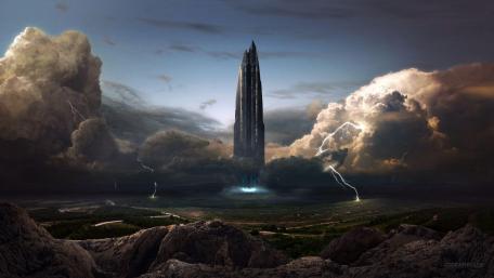 Stormy Skies Over Futuristic Cityscape wallpaper