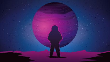 Silhouette of Astronaut Against Cosmic Backdrop wallpaper
