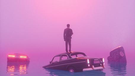 Surreal Sunset Contemplation wallpaper