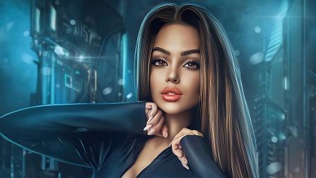 Enigmatic Beauty in a Cyber World wallpaper