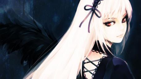 Ethereal Angel with Raven Wings wallpaper
