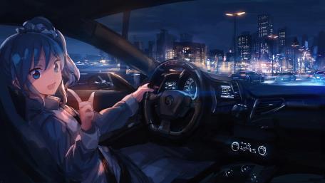 Anime Night Drive with a Stylish Companion wallpaper