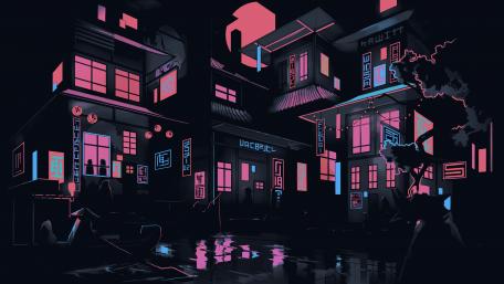 Neon Noir Oriental Nightscape wallpaper