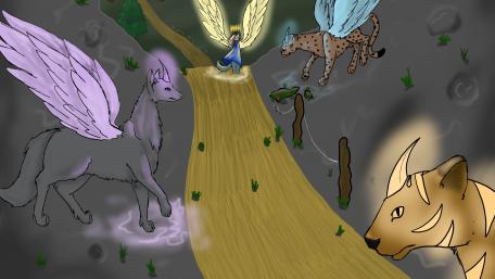 Majestic Winged Beasts in Enchanted Realm wallpaper