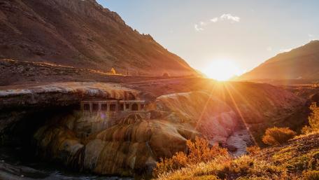 The Inca Bridge (Puente del Inca) at sunset wallpaper