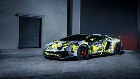 Camouflage Lamborghini on Display wallpaper
