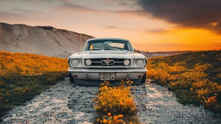 Vintage Ford Mustang at Sunset wallpaper