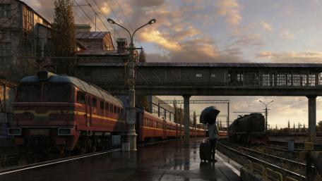 Train at Sunset Station wallpaper