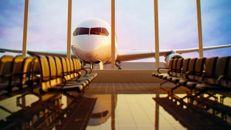 Modern Airport Waiting Area with Airplane View wallpaper