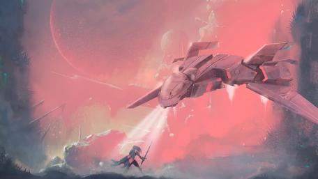 Futuristic Anime World in Pink Hues wallpaper