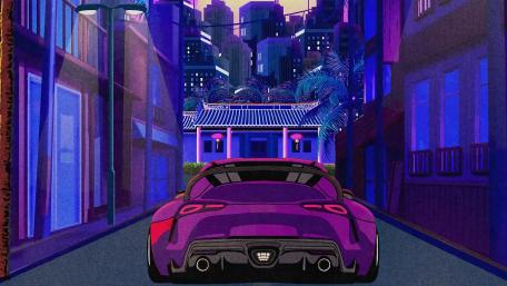 Car ride at twilight wallpaper
