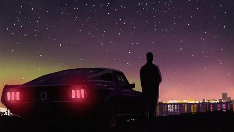 Retrowave night with Ford Mustang wallpaper