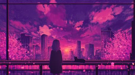 Spring Twilight in the Anime Metropolis wallpaper