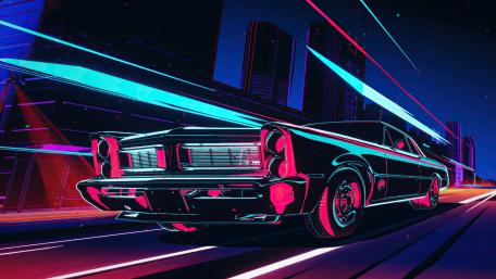 Vintage Pontiac GTO in Neon Dreams wallpaper