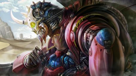 Steel Guardian in a Futuristic Realm wallpaper