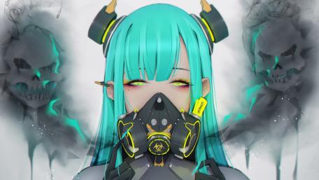 Mysterious Masked Maiden with Glowing Eyes wallpaper