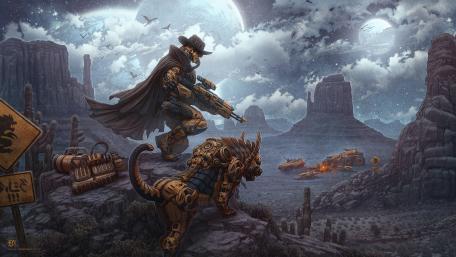 Steampunk sci-fi cowboy wallpaper