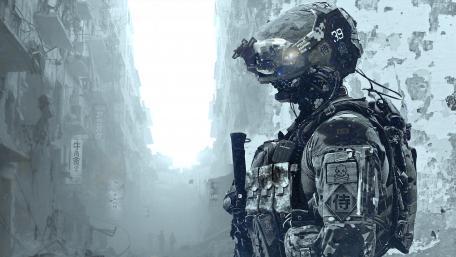 Elite Future Soldier Amidst Ruins wallpaper