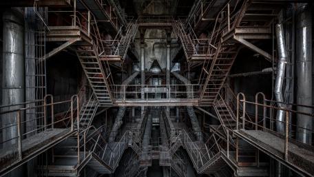 Industrial Stairways in Metallic Factory Setting wallpaper