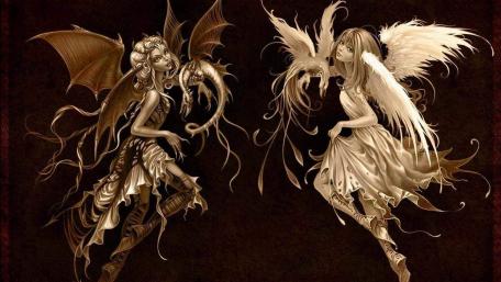 Duality of Gemini: Angel and Demon Embrace wallpaper