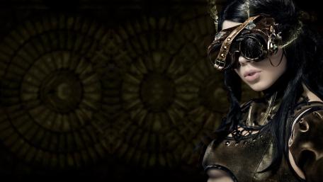 Steampunk Muse in Metallic Elegance wallpaper