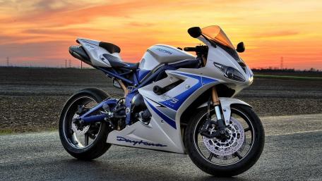 Triumph Daytona Motorcycle at Sunset wallpaper