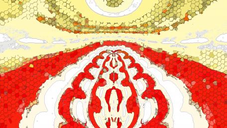 Vibrant Geometric Patterns in Red and Gold wallpaper