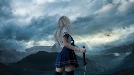 Samurai school girl with sword wallpaper