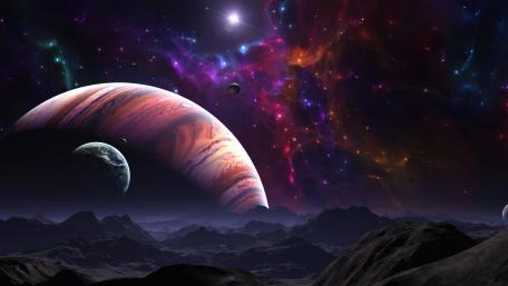Alien Planet with Vibrant Nebula wallpaper