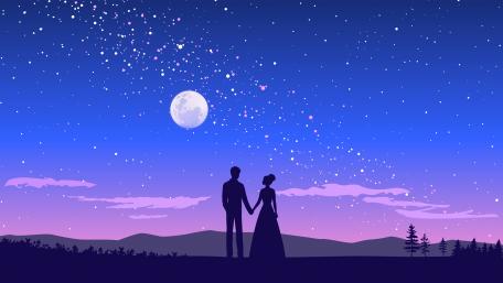 Full Moon Wedding under Starry Sky wallpaper