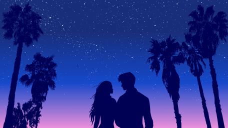Starry Night Silhouette Romance wallpaper
