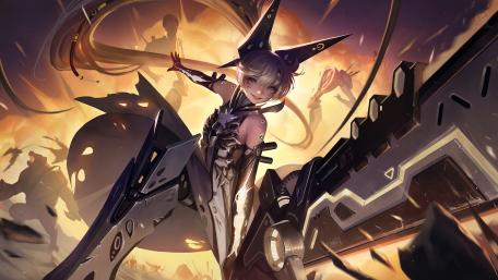 Warrior Anime Girl in Sci-Fi Battle Scene wallpaper