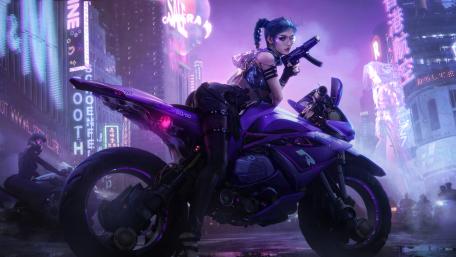 Cyberpunk Vigilante on Neon Streets wallpaper