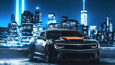 Camaro in Neon Cityscape wallpaper