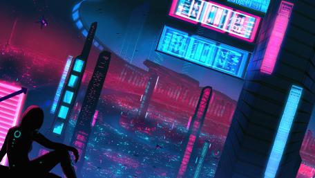 Neon Nightscape in a Futuristic City wallpaper