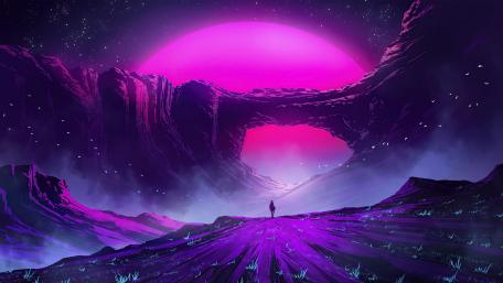 Lone Traveler in a Neon World wallpaper
