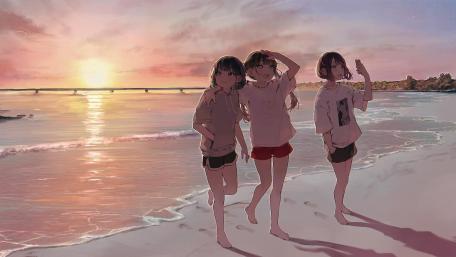 Sunset Stroll by the Seaside wallpaper