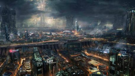 Futuristic Metropolis at Dusk wallpaper